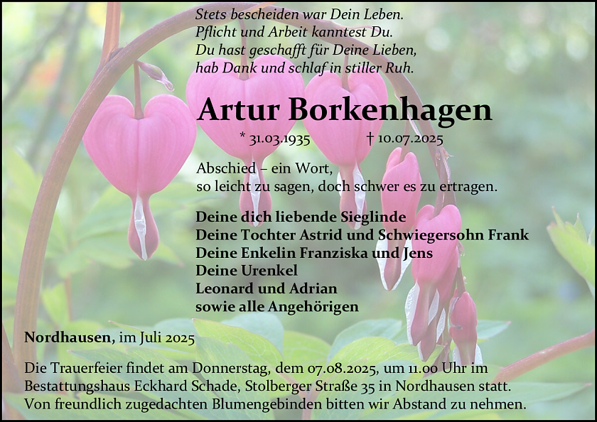 Traueranzeige (Foto: Bestattungshaus Schade)