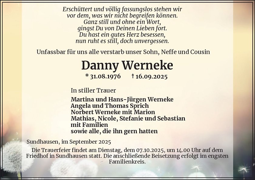 Traueranzeige (Foto: Bestattungsinstitut Westerhausen)