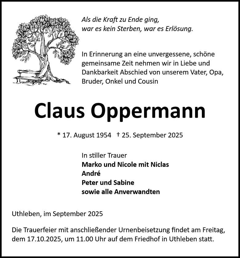 Traueranzeige (Foto: Bestattung Baumgarten)