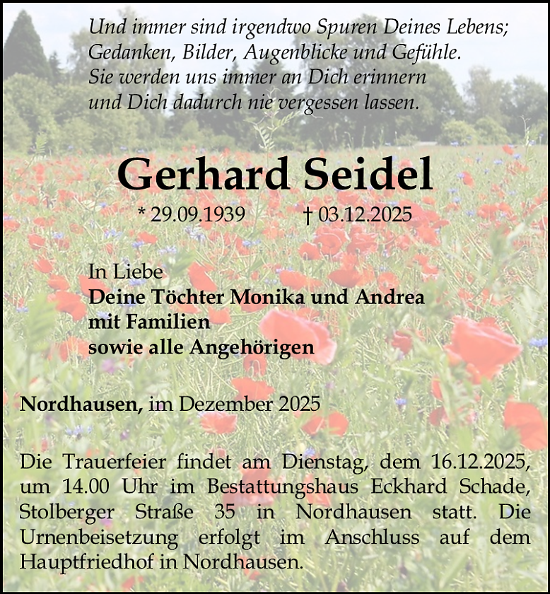 Traueranzeige (Foto: Bestattungshaus Schade)