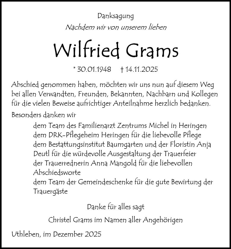 Danksagung (Foto: Bestattung Baumgarten)