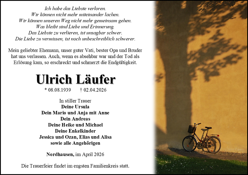 Traueranzeige (Foto: Bestattungshaus Eckhard Schade)