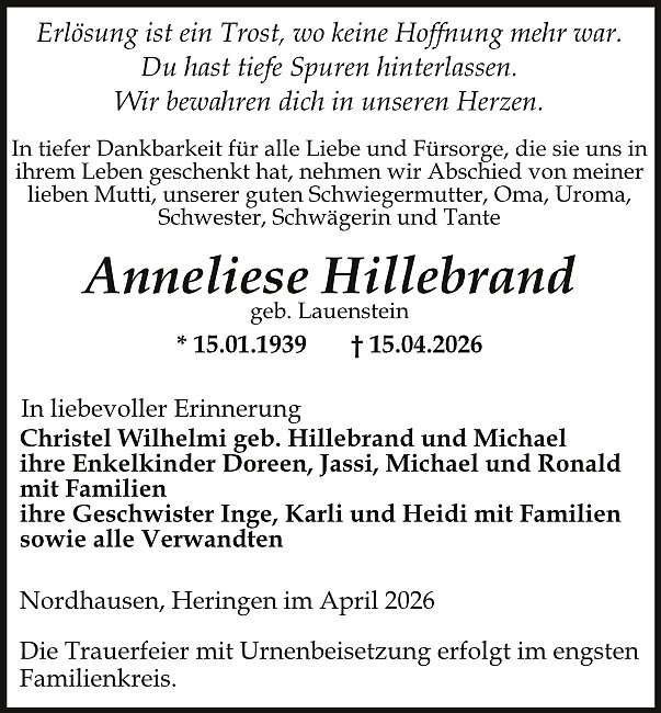 Traueranzeige (Foto: Bestattungen Kramer)